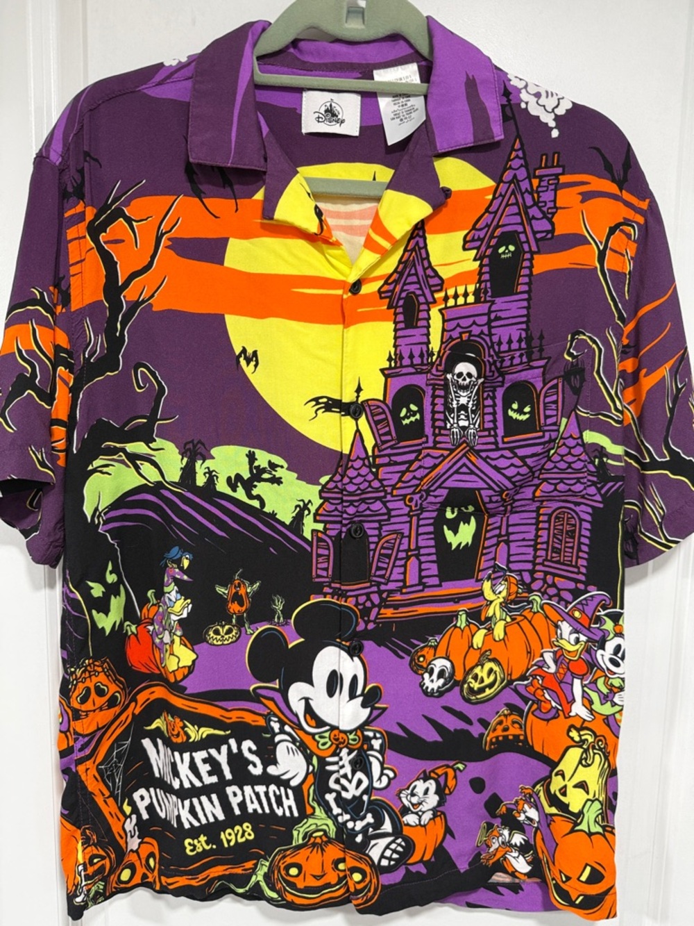 S Disney Mickey Halloween Haunted House Button-Up Shirt - Purple/Orange